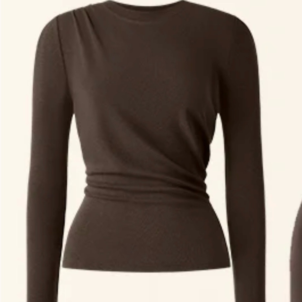 OGL Light Warm Crewneck Tucked Top in Espresso - Small